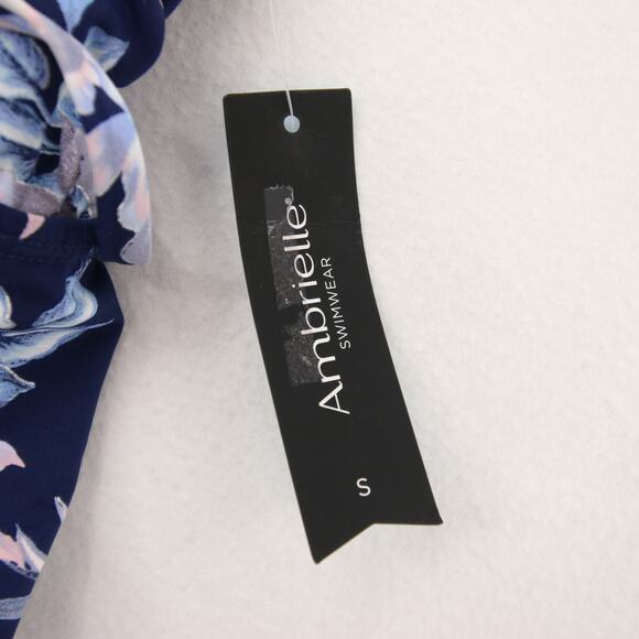 Ambrielle Tankini Top Navy Floral Tropical O Ring Cutout Padded Swim Top Small - Picture 9 of 10